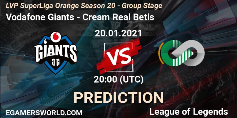 Vodafone Giants vs Cream Real Betis: Match Prediction. 20.01.2021 at 20:00, LoL, LVP SuperLiga Orange Season 20 - Group Stage