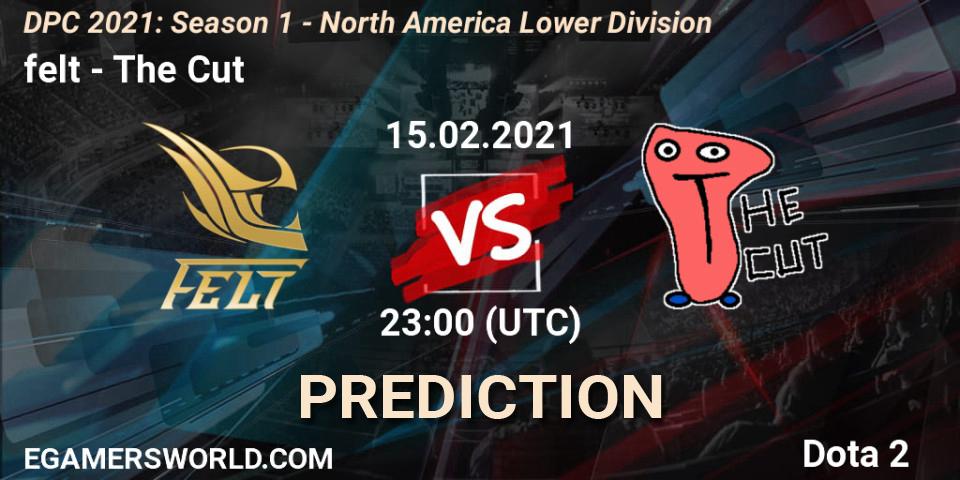 felt vs The Cut: Match Prediction. 15.02.2021 at 22:59, Dota 2, DPC 2021: Season 1 - North America Lower Division