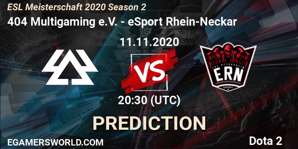 404 Multigaming e.V. vs eSport Rhein-Neckar: Match Prediction. 11.11.2020 at 20:29, Dota 2, ESL Meisterschaft 2020 Season 2