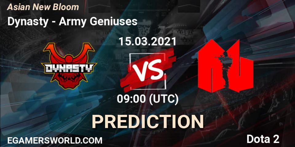 Dynasty vs Army Geniuses: Match Prediction. 15.03.2021 at 09:35, Dota 2, Asian New Bloom