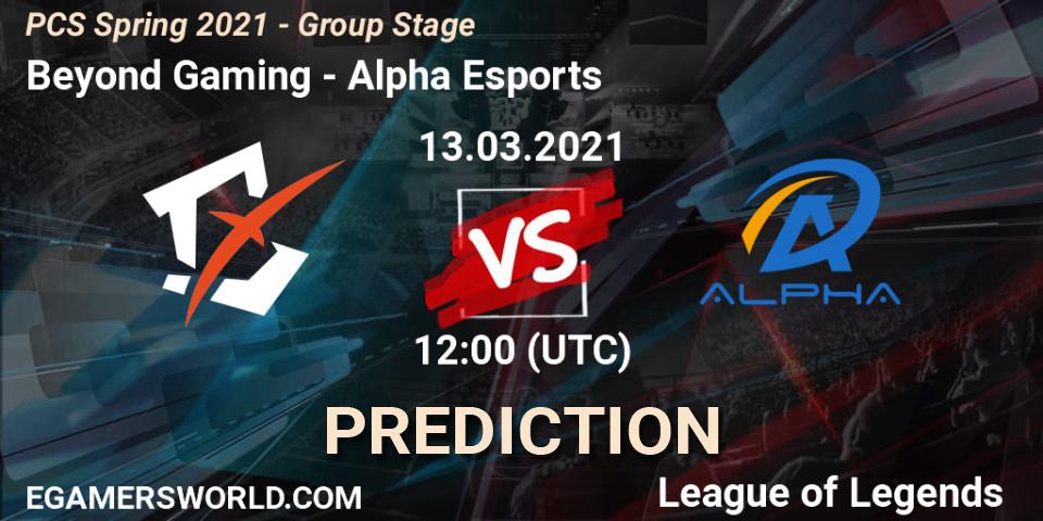 Beyond Gaming vs Alpha Esports: Match Prediction. 13.03.2021 at 12:00, LoL, PCS Spring 2021 - Group Stage