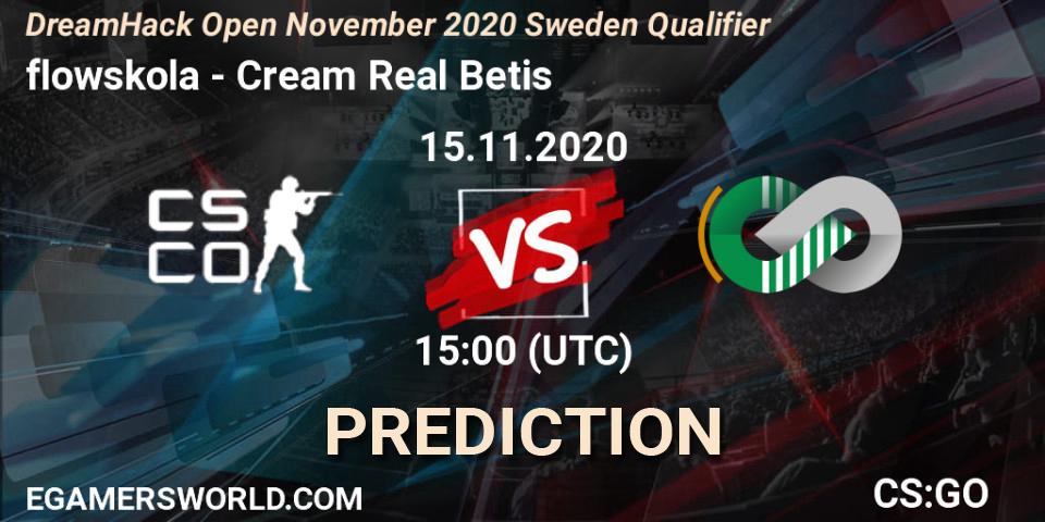 flowskola vs Cream Real Betis: Match Prediction. 15.11.2020 at 15:00, Counter-Strike (CS2), DreamHack Open November 2020 Sweden Qualifier