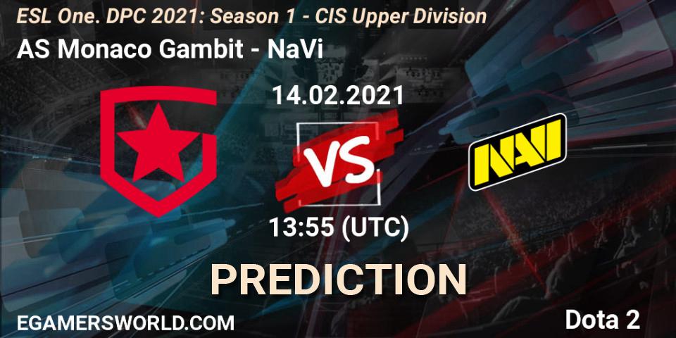 AS Monaco Gambit vs NaVi: Match Prediction. 14.02.21, Dota 2, ESL One. DPC 2021: Season 1 - CIS Upper Division