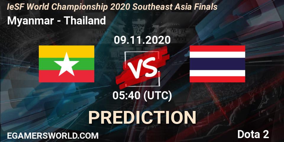 Myanmar vs Thailand: Match Prediction. 09.11.2020 at 05:40, Dota 2, IeSF World Championship 2020 Southeast Asia Finals
