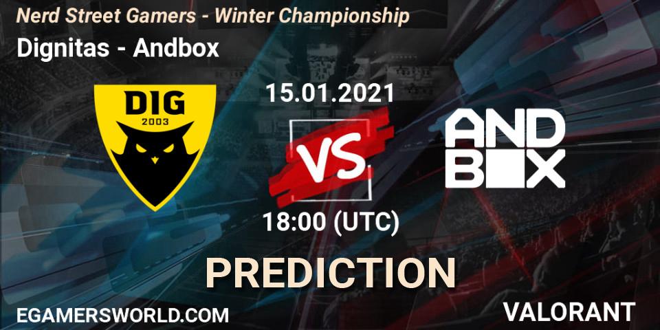 Dignitas vs Andbox: Match Prediction. 15.01.2021 at 18:00, VALORANT, Nerd Street Gamers - Winter Championship
