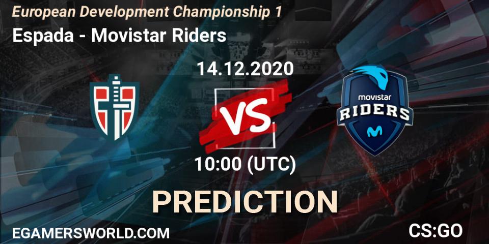 Espada vs Movistar Riders: Match Prediction. 14.12.2020 at 09:00, Counter-Strike (CS2), European Development Championship 1