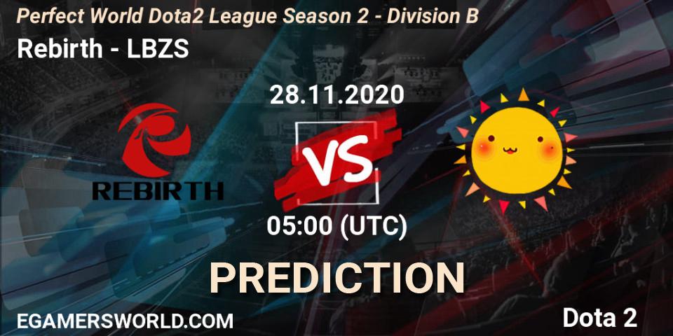 Rebirth vs LBZS: Match Prediction. 28.11.2020 at 05:10, Dota 2, Perfect World Dota2 League Season 2 - Division B