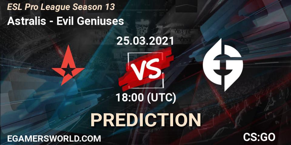 Astralis vs Evil Geniuses: Match Prediction. 25.03.21, CS2 (CS:GO), ESL Pro League Season 13