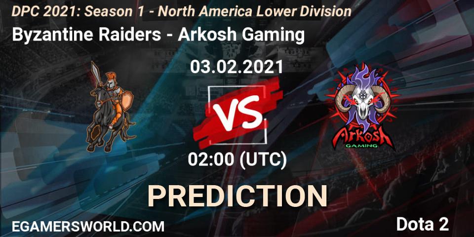 Byzantine Raiders vs Arkosh Gaming: Match Prediction. 03.02.2021 at 02:00, Dota 2, DPC 2021: Season 1 - North America Lower Division