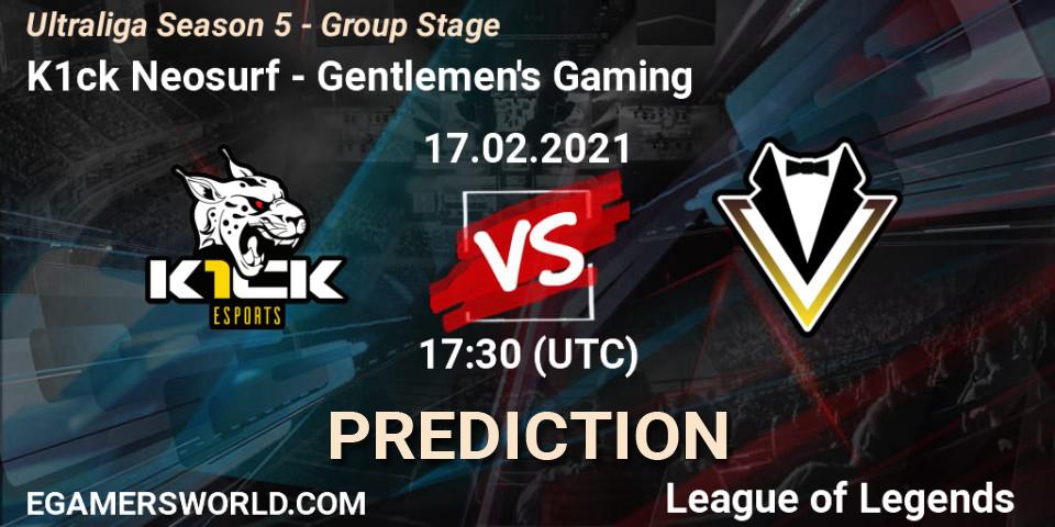 K1ck Neosurf vs Gentlemen's Gaming: Match Prediction. 17.02.2021 at 17:30, LoL, Ultraliga Season 5 - Group Stage