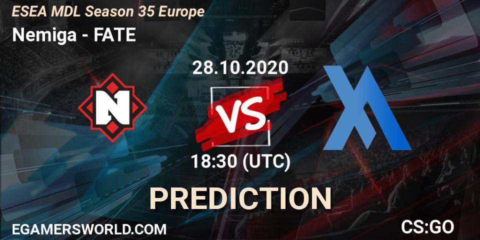 Nemiga vs FATE: Match Prediction. 28.10.2020 at 18:30, Counter-Strike (CS2), ESEA MDL Season 35 Europe