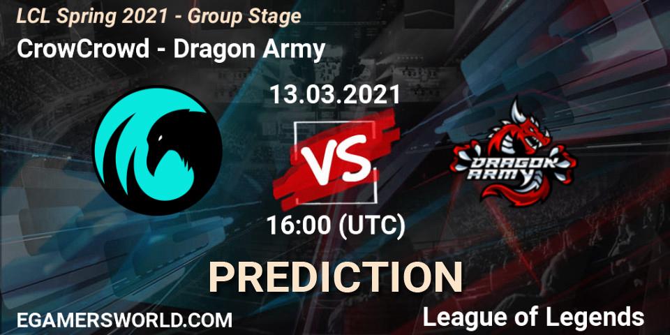CrowCrowd vs Dragon Army: Match Prediction. 13.03.2021 at 16:00, LoL, LCL Spring 2021 - Group Stage