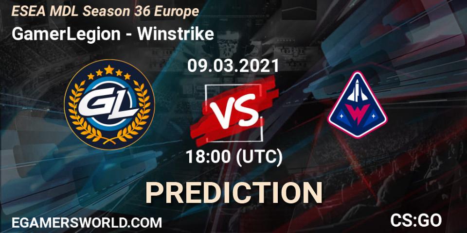 GamerLegion vs Winstrike: Match Prediction. 09.03.2021 at 18:10, Counter-Strike (CS2), MDL ESEA Season 36: Europe - Premier division