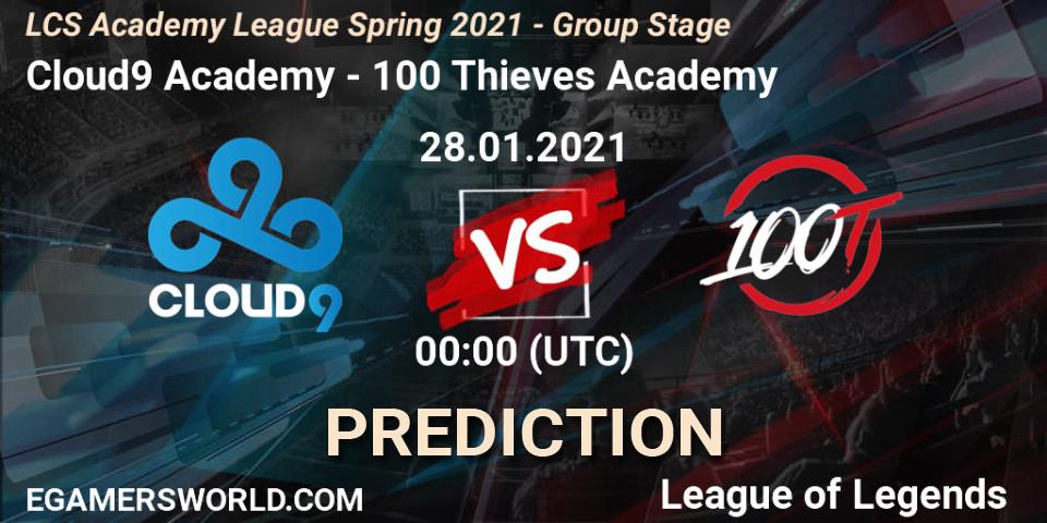 Cloud9 Academy vs 100 Thieves Academy: Match Prediction. 28.01.2021 at 00:00, LoL, LCS Academy League Spring 2021 - Group Stage