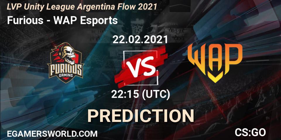 Furious vs WAP Esports: Match Prediction. 22.02.2021 at 22:15, Counter-Strike (CS2), LVP Unity League Argentina Apertura 2021