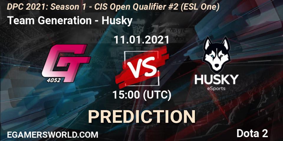 Team Generation vs Husky: Match Prediction. 11.01.2021 at 15:03, Dota 2, DPC 2021: Season 1 - CIS Open Qualifier #2 (ESL One)