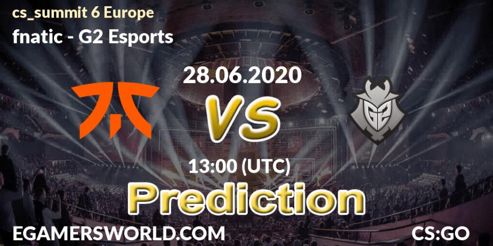 fnatic vs G2 Esports: Match Prediction. 28.06.2020 at 13:00, Counter-Strike (CS2), cs_summit 6 Europe