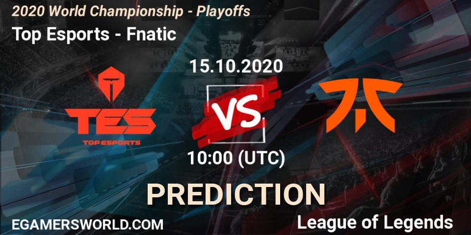 Top Esports vs Fnatic: Match Prediction. 17.10.2020 at 09:26, LoL, 2020 World Championship - Playoffs