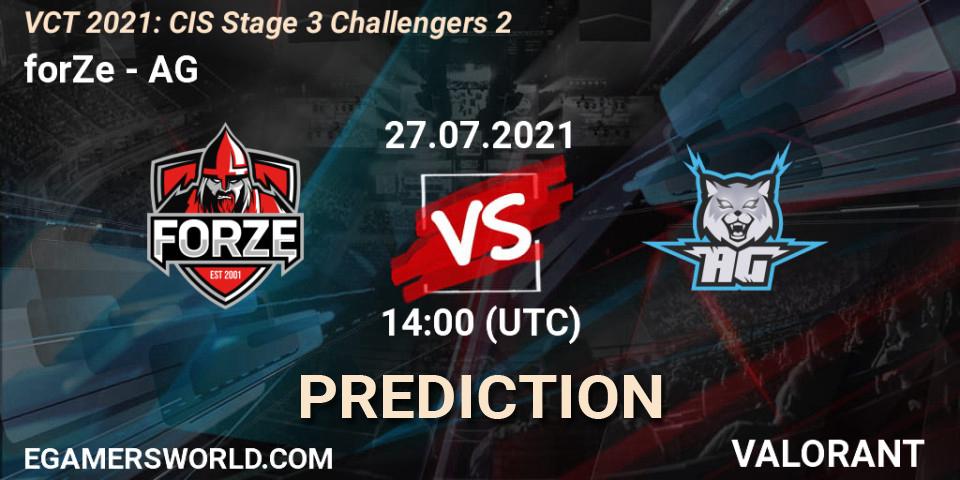 forZe vs AG: Match Prediction. 27.07.2021 at 14:00, VALORANT, VCT 2021: CIS Stage 3 Challengers 2