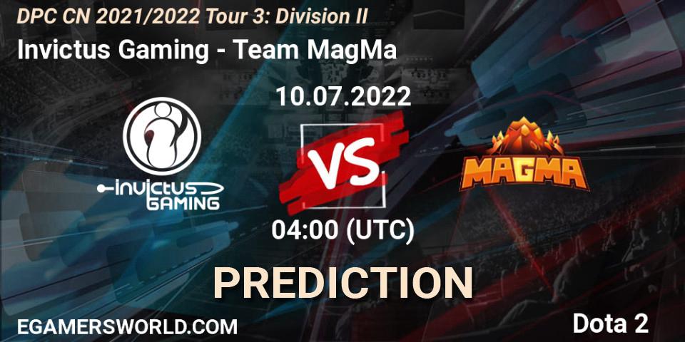 Invictus Gaming vs Team MagMa: Match Prediction. 10.07.22, Dota 2, DPC CN 2021/2022 Tour 3: Division II