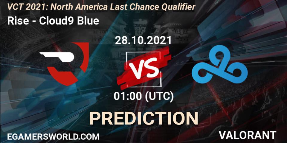 Rise vs Cloud9 Blue: Match Prediction. 28.10.2021 at 19:00, VALORANT, VCT 2021: North America Last Chance Qualifier