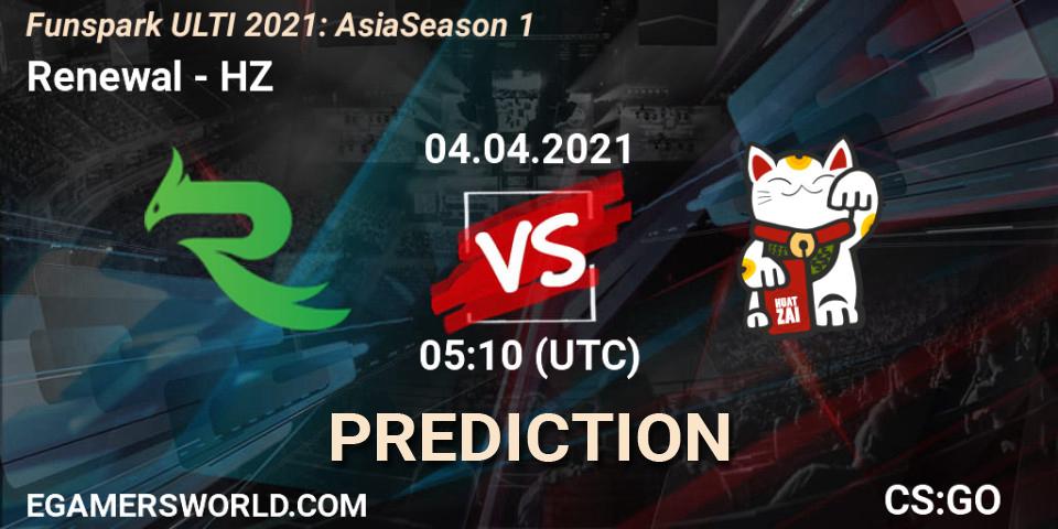 Renewal vs HZ: Match Prediction. 04.04.2021 at 05:10, Counter-Strike (CS2), Funspark ULTI 2021: Asia Season 1