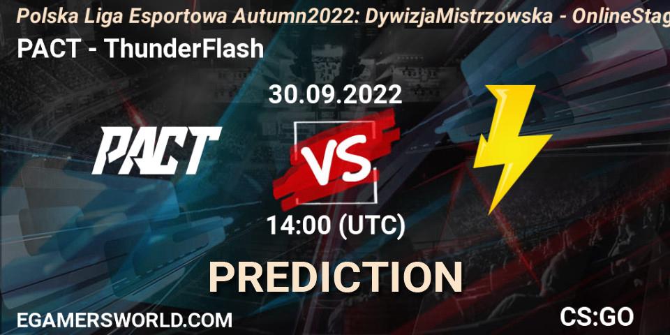 PACT vs ThunderFlash: Match Prediction. 30.09.2022 at 14:00, Counter-Strike (CS2), Polska Liga Esportowa Autumn 2022: Dywizja Mistrzowska - Online Stage