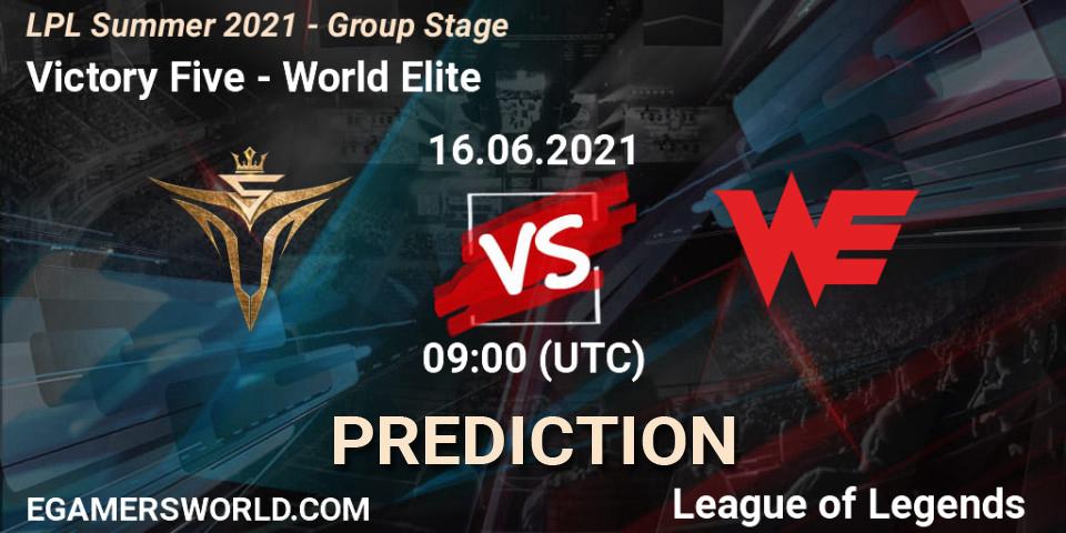 Victory Five vs World Elite: Match Prediction. 16.06.2021 at 09:00, LoL, LPL Summer 2021 - Group Stage