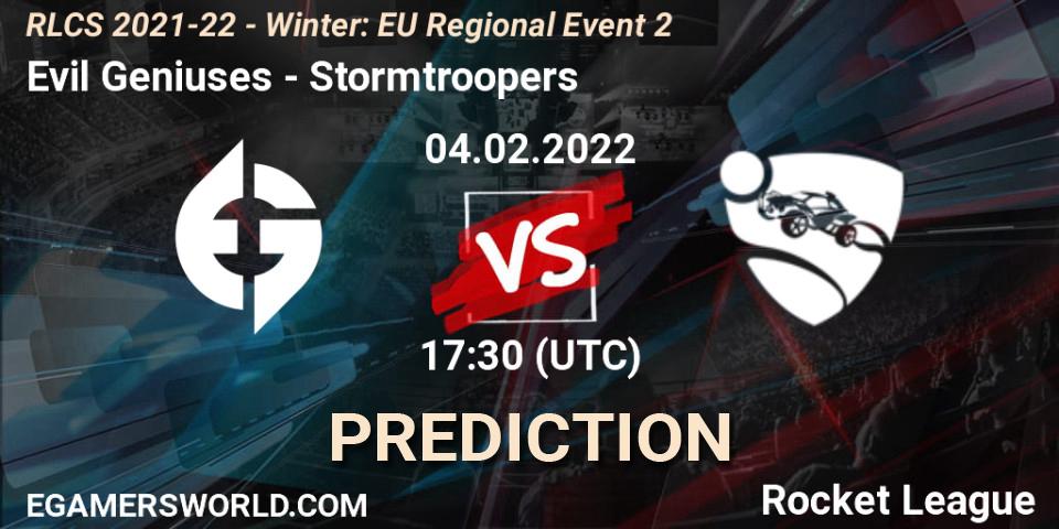Evil Geniuses vs Stormtroopers: Match Prediction. 04.02.2022 at 17:30, Rocket League, RLCS 2021-22 - Winter: EU Regional Event 2