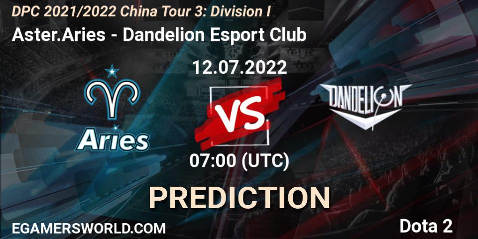 Aster.Aries vs Dandelion Esport Club: Match Prediction. 12.07.2022 at 07:52, Dota 2, DPC 2021/2022 China Tour 3: Division I