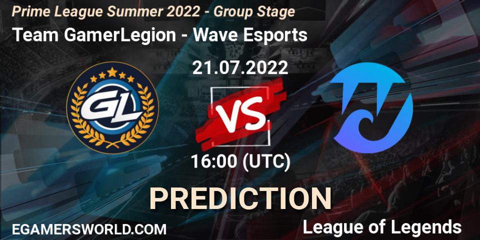 Team GamerLegion vs Wave Esports: Match Prediction. 21.07.2022 at 16:00, LoL, Prime League Summer 2022 - Group Stage
