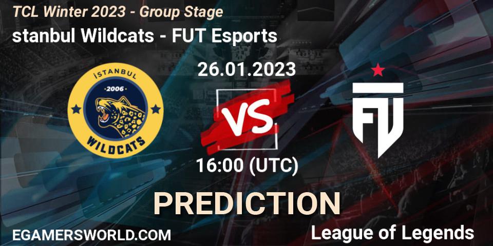 İstanbul Wildcats vs FUT Esports: Match Prediction. 26.01.2023 at 16:00, LoL, TCL Winter 2023 - Group Stage