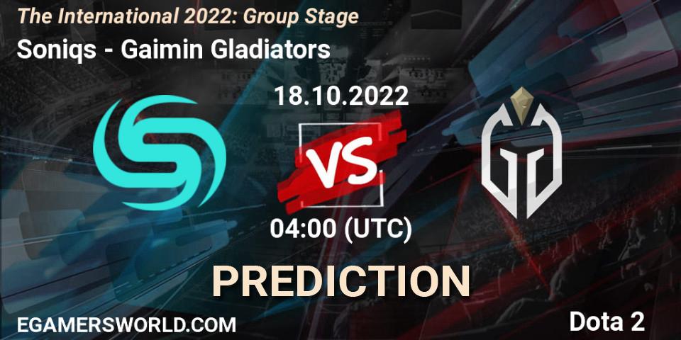Soniqs vs Gaimin Gladiators: Match Prediction. 18.10.2022 at 04:23, Dota 2, The International 2022: Group Stage