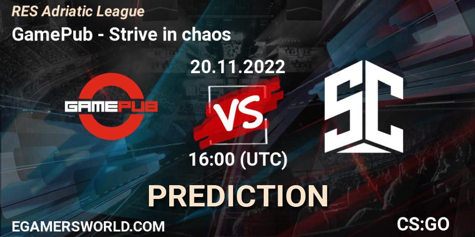 GamePub vs Strive in chaos: Match Prediction. 20.11.2022 at 16:00, Counter-Strike (CS2), RES Adriatic League