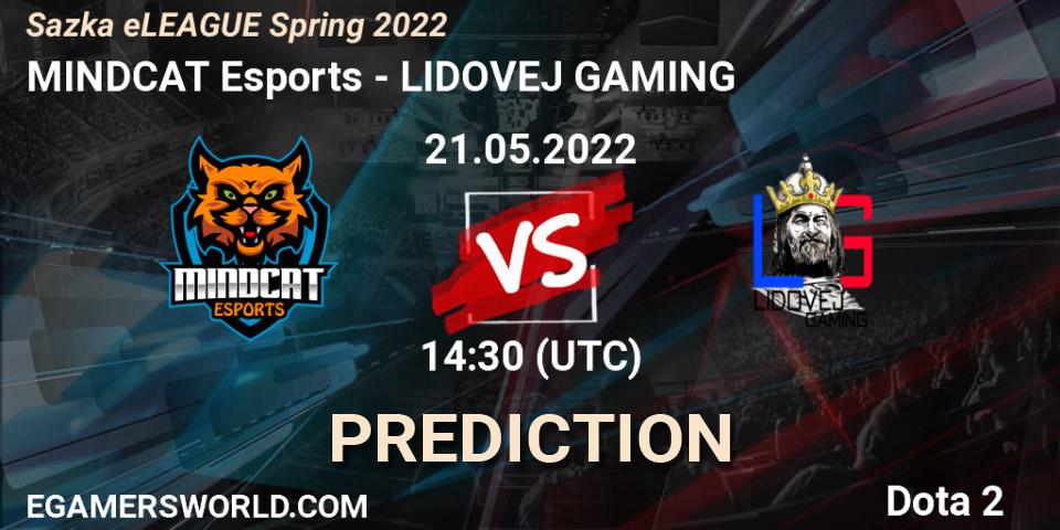 MINDCAT Esports vs LIDOVEJ GAMING: Match Prediction. 21.05.2022 at 11:15, Dota 2, Sazka eLEAGUE Spring 2022