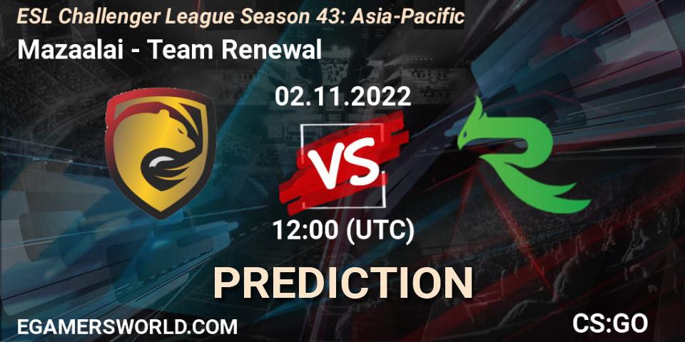 Mazaalai vs Team Renewal: Match Prediction. 02.11.22, CS2 (CS:GO), ESL Challenger League Season 43: Asia-Pacific