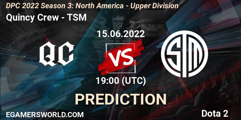 Quincy Crew vs TSM: Match Prediction. 15.06.2022 at 19:21, Dota 2, DPC NA 2021/2022 Tour 3: Division I