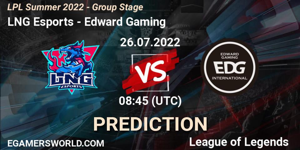 LNG Esports vs Edward Gaming: Match Prediction. 26.07.2022 at 09:00, LoL, LPL Summer 2022 - Group Stage