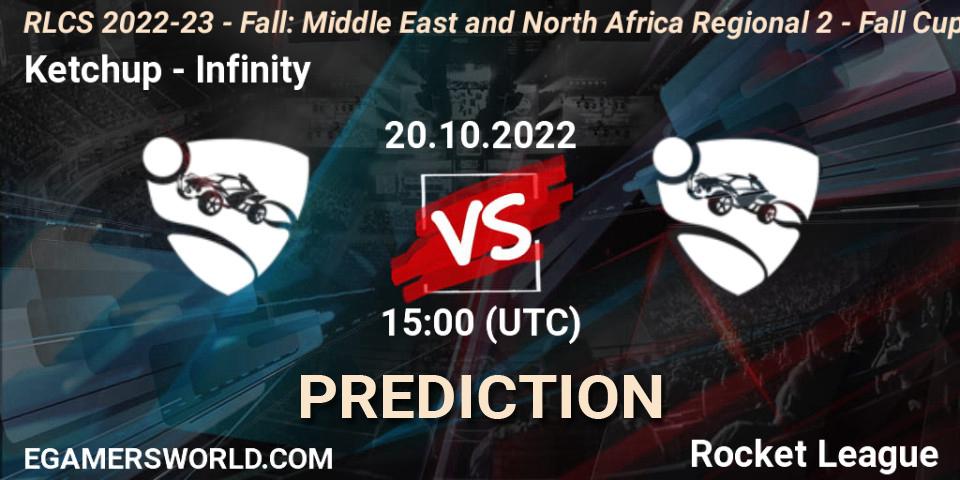 Ketchup vs Infinity: Match Prediction. 20.10.2022 at 15:00, Rocket League, RLCS 2022-23 - Fall: Middle East and North Africa Regional 2 - Fall Cup