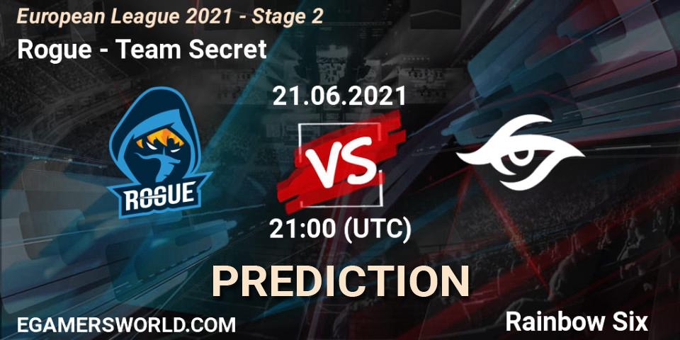 Rogue vs Team Secret: Match Prediction. 21.06.2021 at 21:00, Rainbow Six, European League 2021 - Stage 2