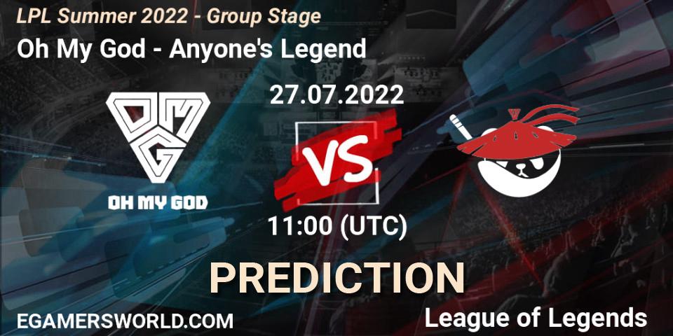 Oh My God vs Anyone's Legend: Match Prediction. 27.07.2022 at 12:00, LoL, LPL Summer 2022 - Group Stage