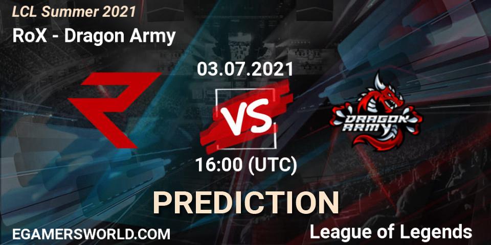 RoX vs Dragon Army: Match Prediction. 03.07.2021 at 16:00, LoL, LCL Summer 2021