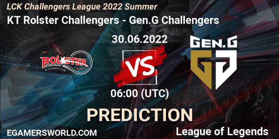 KT Rolster Challengers vs Gen.G Challengers: Match Prediction. 30.06.2022 at 06:00, LoL, LCK Challengers League 2022 Summer