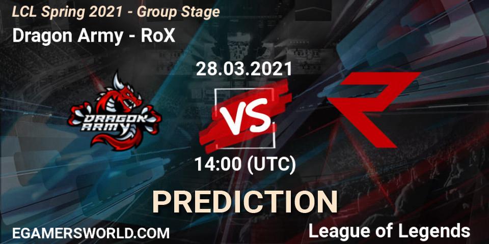 Dragon Army vs RoX: Match Prediction. 28.03.2021 at 14:00, LoL, LCL Spring 2021 - Group Stage