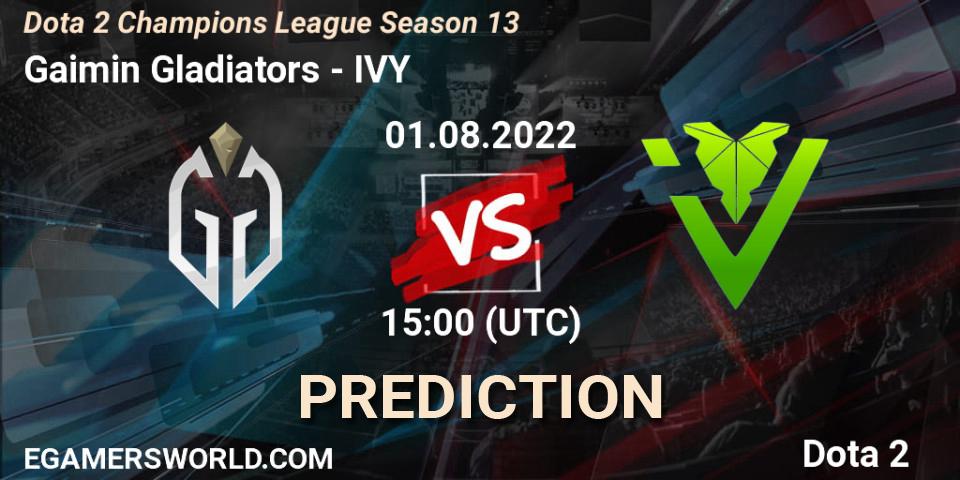 Gaimin Gladiators vs IVY: Match Prediction. 01.08.2022 at 15:00, Dota 2, Dota 2 Champions League Season 13