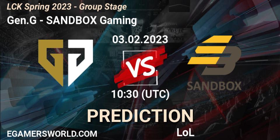 Gen.G vs SANDBOX Gaming: Match Prediction. 03.02.2023 at 10:30, LoL, LCK Spring 2023 - Group Stage
