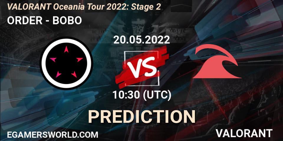 ORDER vs BOBO: Match Prediction. 20.05.2022 at 10:30, VALORANT, VALORANT Oceania Tour 2022: Stage 2