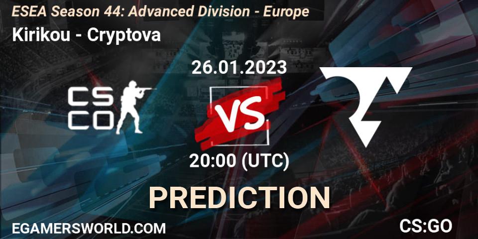 Kirikou vs Cryptova: Match Prediction. 08.02.23, CS2 (CS:GO), ESEA Season 44: Advanced Division - Europe