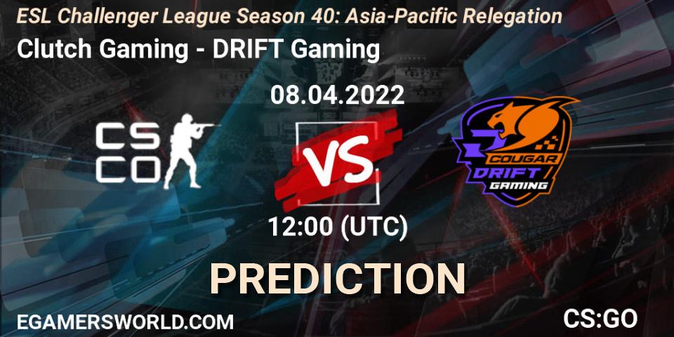 Clutch Gaming vs DRIFT Gaming: Match Prediction. 08.04.2022 at 12:00, Counter-Strike (CS2), ESL Challenger League Season 40: Asia-Pacific Relegation