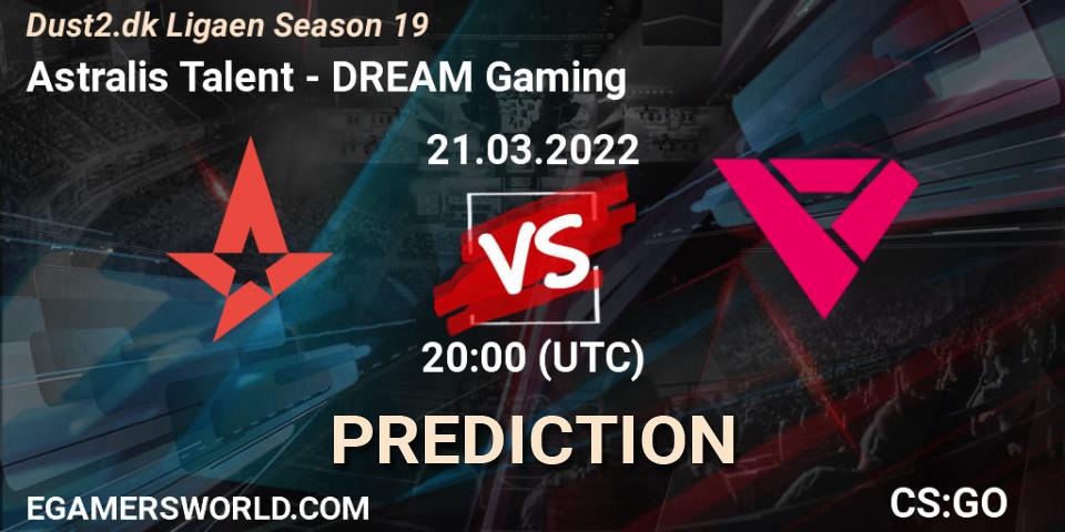 Astralis Talent vs DREAM Gaming: Match Prediction. 21.03.2022 at 20:00, Counter-Strike (CS2), Dust2.dk Ligaen Season 19